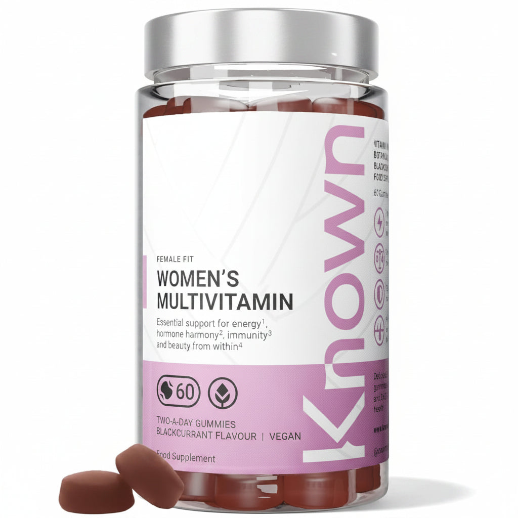 Known Women’s Multivitamin Gummies – Berry Flavour, Vegan Supplement with A, C, D3, E, B6, B12, Biotin, Iron, Zinc & Sea Moss – Energy, Skin, Hair & Immune Support – 1 Month Supply - END Nutrition