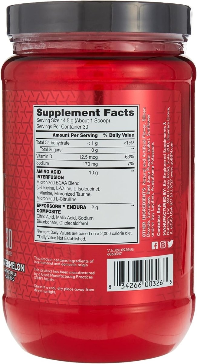 BSN Amino X – 10g Amino Acid & BCAA Blend (2:1:1) | Watermelon | Caffeine-Free | Keto-Friendly | 30 Servings - Endnutrition.com