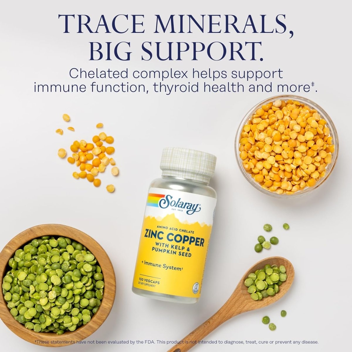 Solaray Zinc Copper Amino Acid Chelate – Immune, Bone, Skin, Heart & Thyroid Support – With Iodine from Kelp – 100 Vegan Capsules - END Nutrition