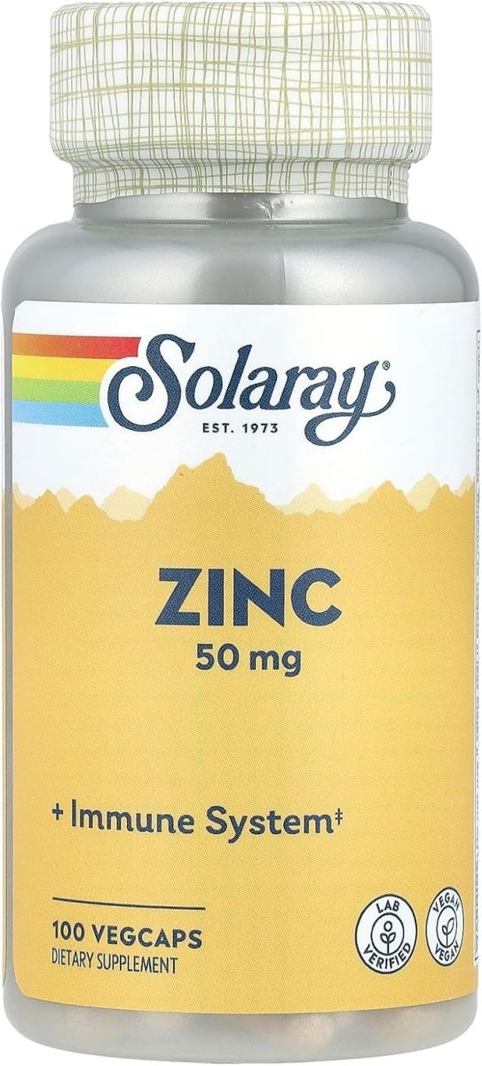 Solaray Zinc 50 mg – Immune Defense, Skin Health & Cellular Support – 100 Vegetarian Capsules - END Nutrition