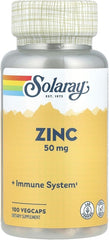 Solaray Zinc 50 mg – Immune Defense, Skin Health & Cellular Support – 100 Vegetarian Capsules