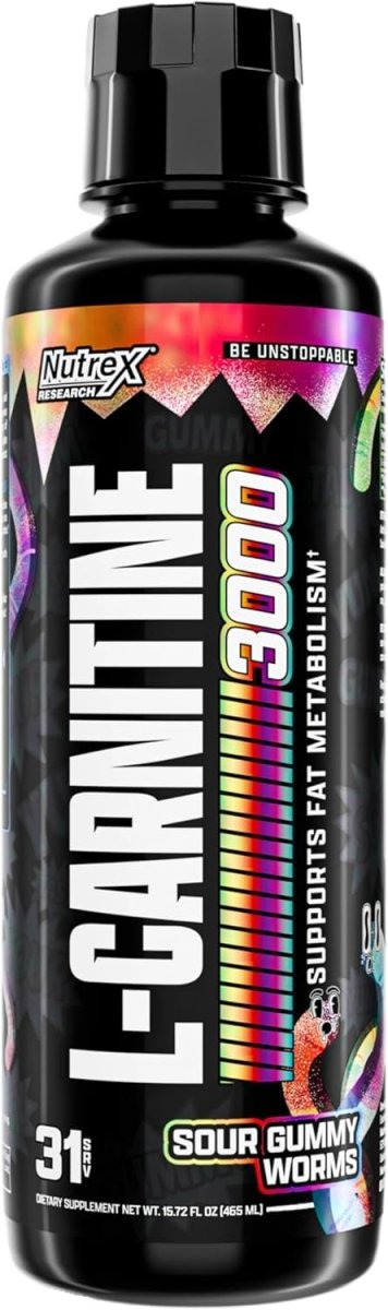 Nutrex Liquid L‑Carnitine 3000 – Sour Gummy Worms – 31 Servings - Muscle Recovery,Metabolism, Energy & Endurance Support - END General Trading