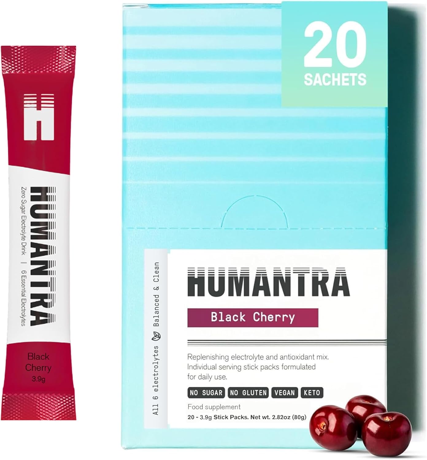 Humantra Electrolyte Powder – Black Cherry (20 Sachets) | 6-Electrolyte Hydration | Plant-Based, Vegan, Sugar Free & Gluten Free - END General Trading