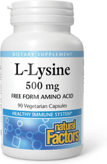 Natural Factors L‑Lysine 500 mg – 90 Vegetarian Capsules – Immune System Support, Collagen Formation