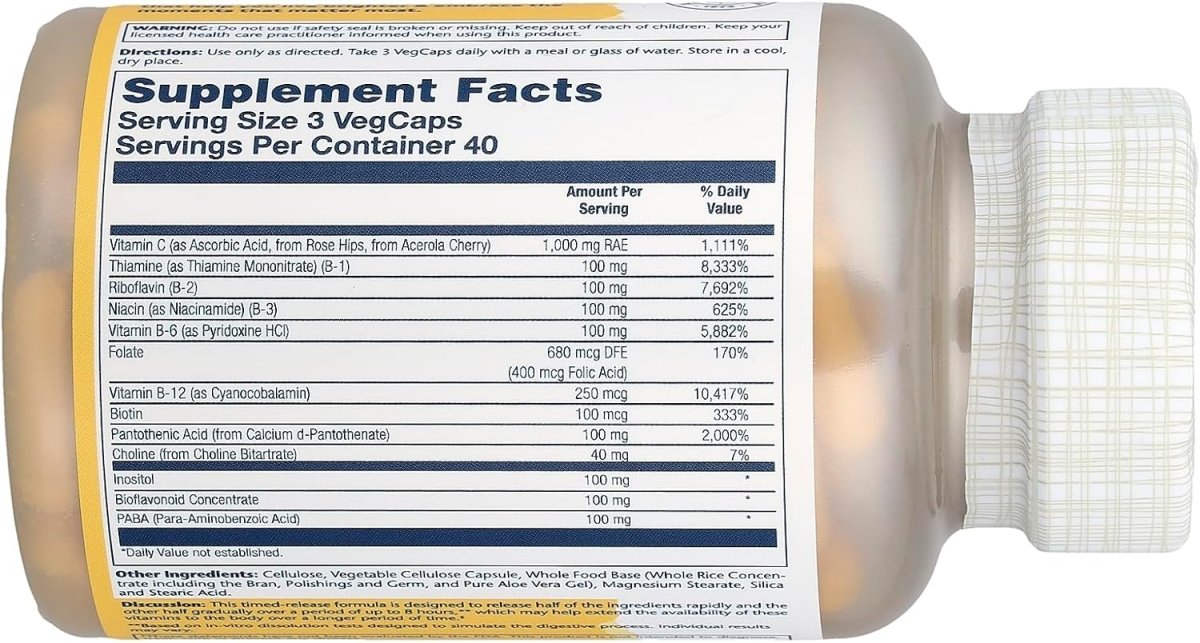 Solaray Mega Vitamin B‑Stress 100 mg – Timed Release Energy, Stress & Nerve Support – 120 Vegan Capsules - END Nutrition