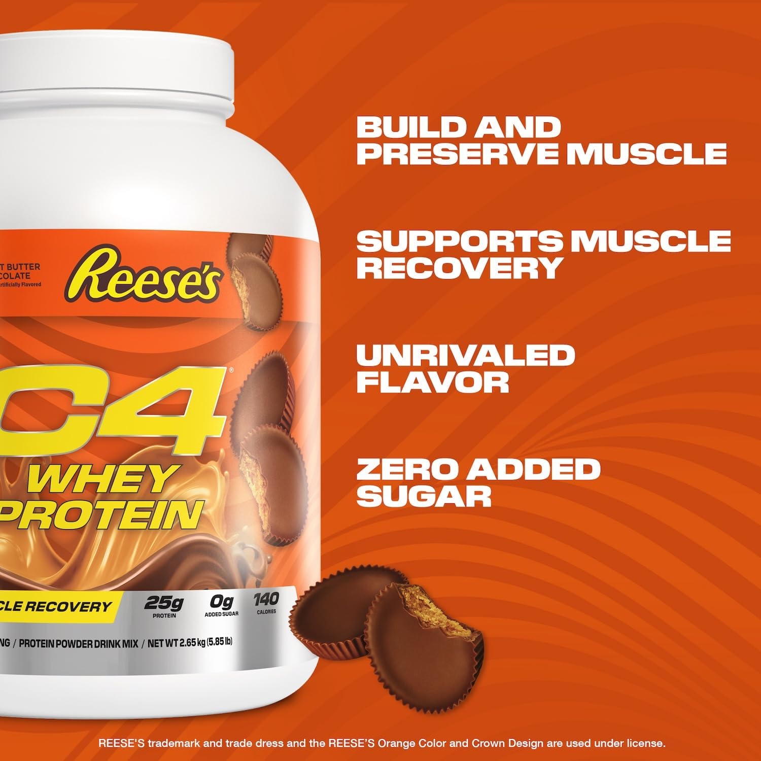 C4 Whey Protein Powder, Reese’S Peanut Butter & Chocolate - 25g Protein, 0g Added Sugar, 140 Calories Per Serving, Supports Muscle Recovery, 66 Servings, Premium Whey for Post-Workout