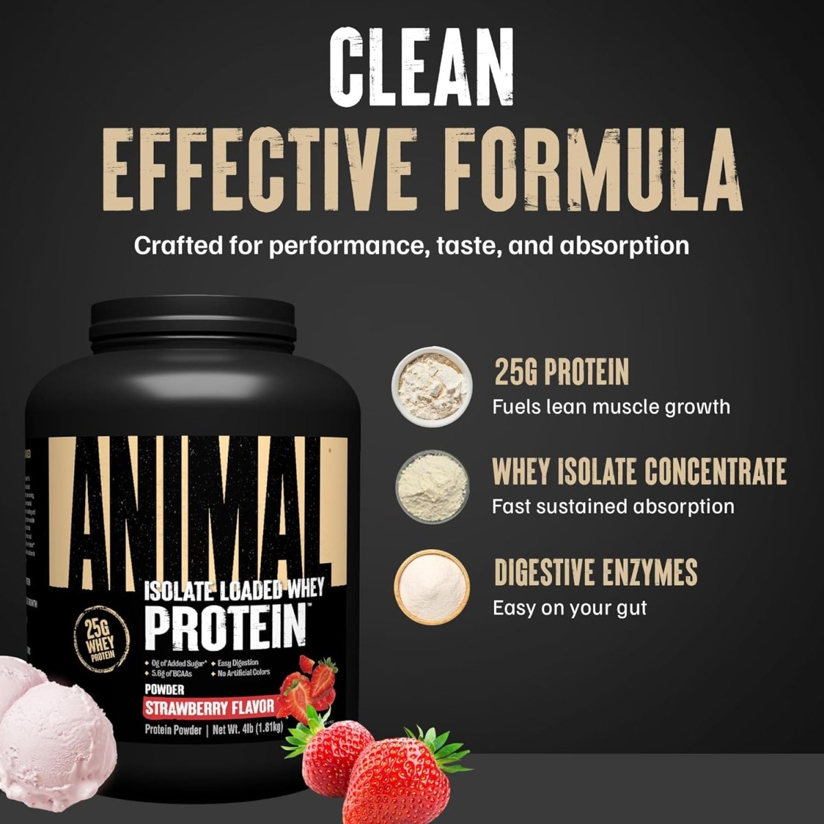 Universal Nutrition Animal Isolate Loaded Whey Protein – Fast Recovery & Lean Muscle – Strawberry Flavor – 4 lbs - END General Trading