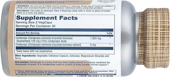 Solaray Cordyceps Mushroom – Energy, Endurance, Immune & Respiratory Support – 60 Vegan Capsules - END Nutrition
