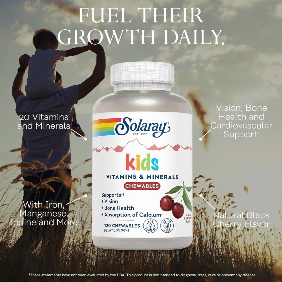Solaray Kid’s Vitamins & Minerals – Multivitamin for Kids – Bones, Vision & Heart Health – 120 Black Cherry Chewables - END Nutrition
