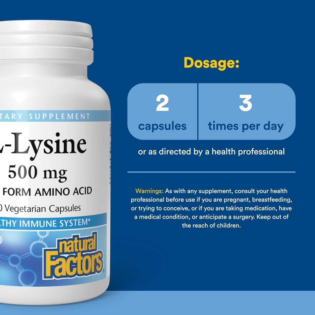 Natural Factors L‑Lysine 500 mg – 90 Vegetarian Capsules – Immune System Support, Collagen Formation - END Nutrition
