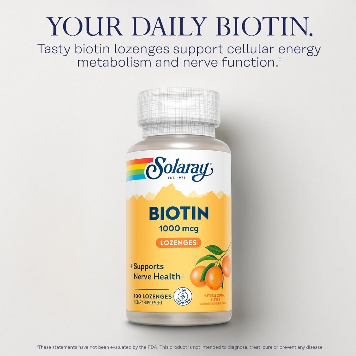 Solaray Biotin 1000 mcg Lozenges – Hair, Skin, Nails & Energy Support – With Vitamin A – Natural Orange Flavor – 100 Count - END Nutrition