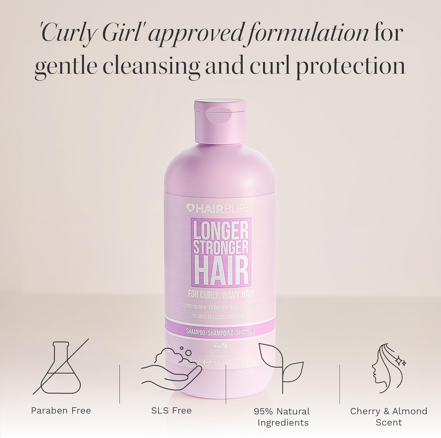 Hairburst Wavy & Curly Hair Shampoo | Curl Enhancing, Frizz Control, Amino Acids & Cherry Oil