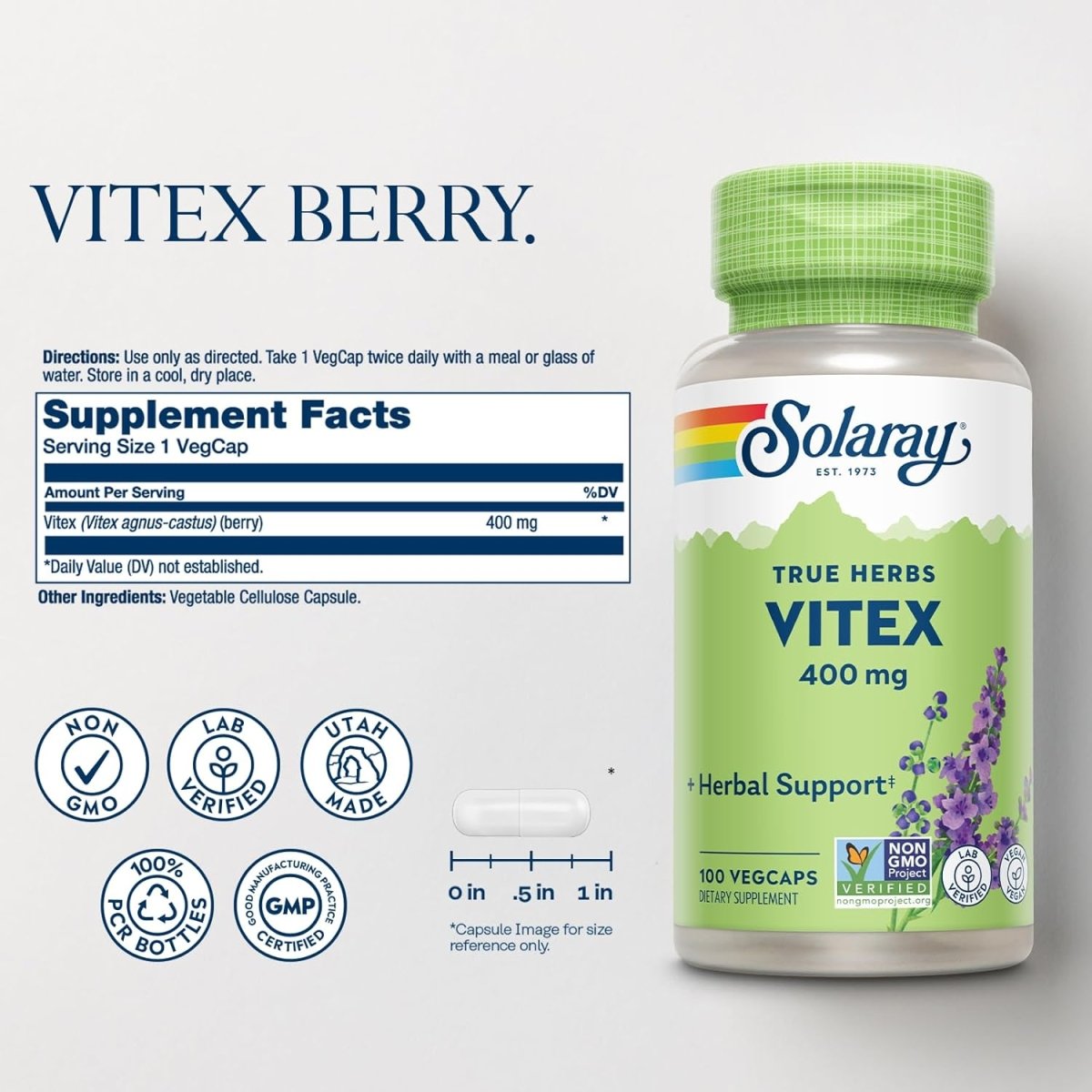 Solaray Vitex Berry 400 mg – Women’s Hormone Balance, Menstruation & Menopause Support – 100 Vegan Capsules - END Nutrition