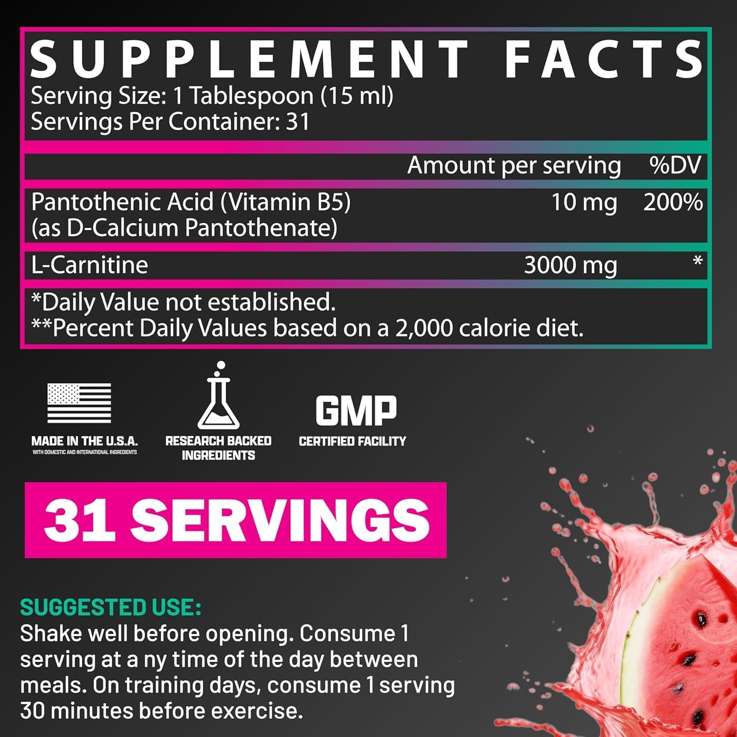 Nutrex Research Liquid L‑Carnitine 3000 – Strawberry Watermelon – Clinically Dosed – Energy, Metabolism & Recovery – No Sugar, No Carbs, No Stimulants – 31 Servings