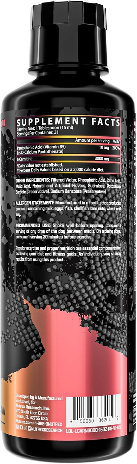 Nutrex Liquid L‑Carnitine 3000 – Passion Fruit Guava – 31 Servings – Fat Metabolism, Energy & Endurance Support