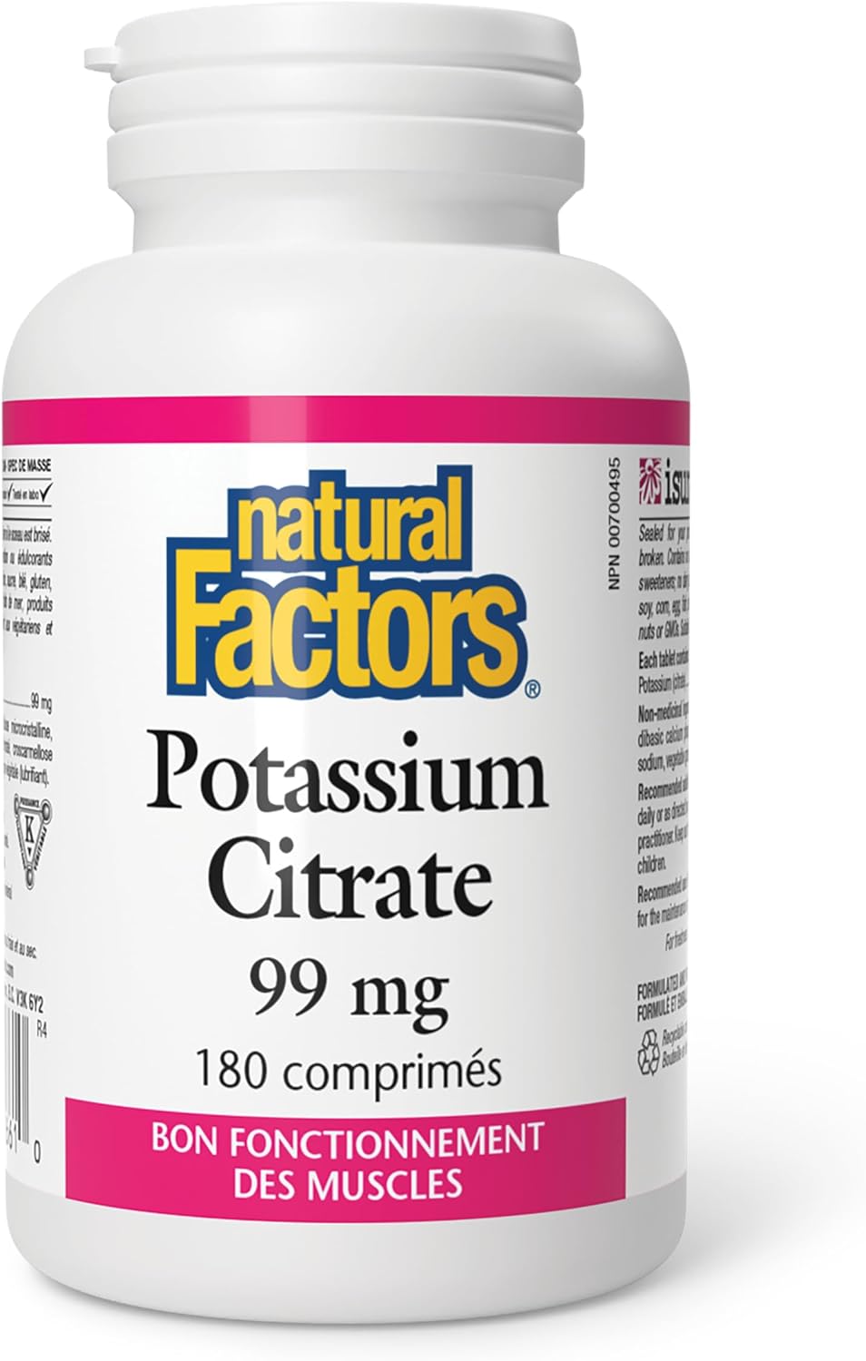 Natural Factors Potassium Citrate – 99 mg – 180 Tablets – Muscle Function, Electrolyte Balance - END Nutrition