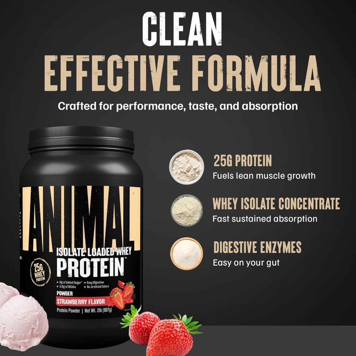 Universal Nutrition Animal Isolate Loaded Whey Protein – Fast Recovery & Lean Muscle – Strawberry Flavor – 2 lb - END General Trading