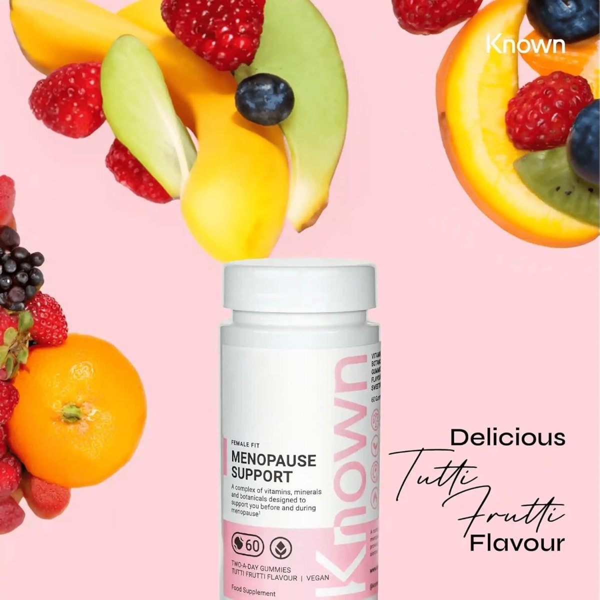 Known Menopause Support Gummies – Tutti Frutti Flavour, Vegan Multivitamin with Evening Primrose Oil, Sage, Red Clover & Vitamins – Perimenopause & Postmenopause, 1 Month Supply - END Nutrition