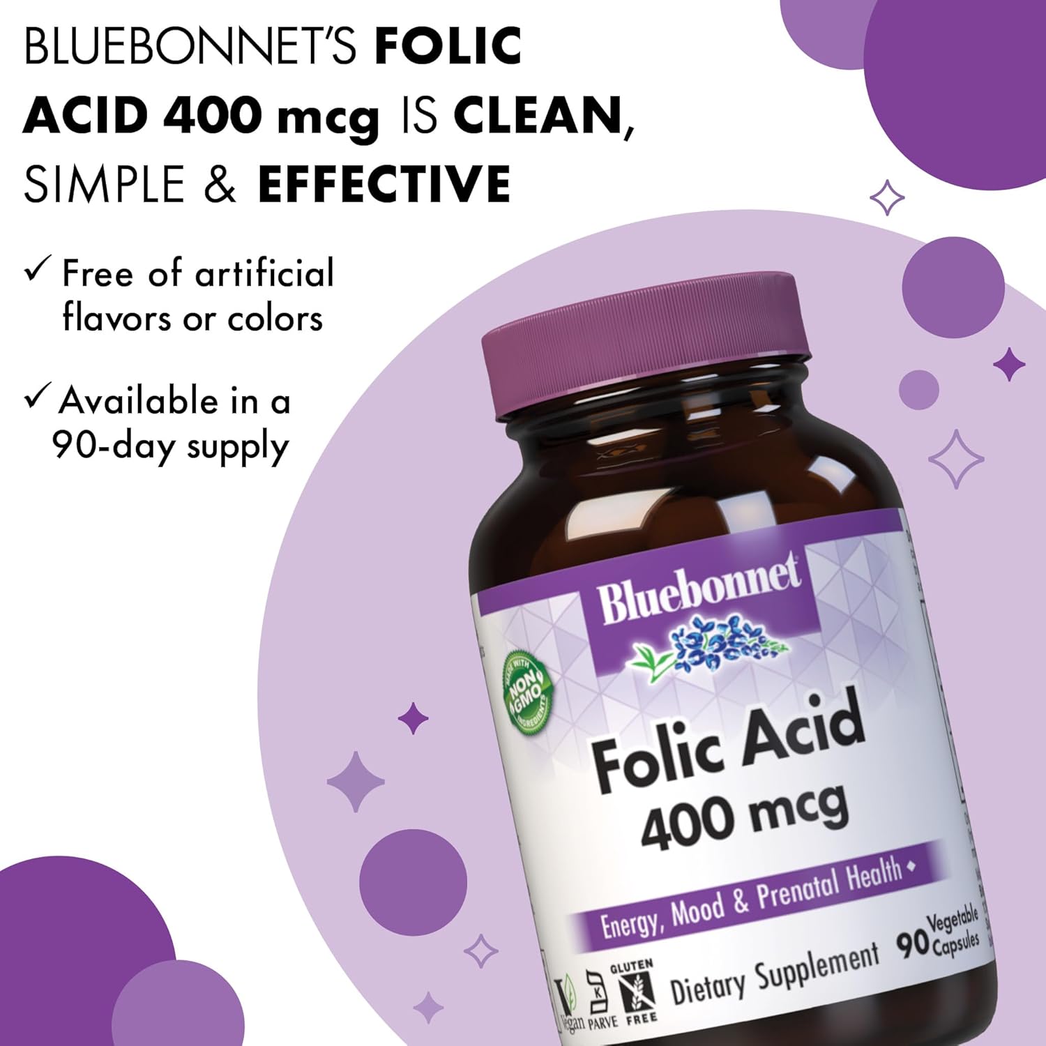 Bluebonnet Folic Acid – 400 mcg – 90 Vegetable Capsules – Prenatal & Postnatal Wellness - END Nutrition