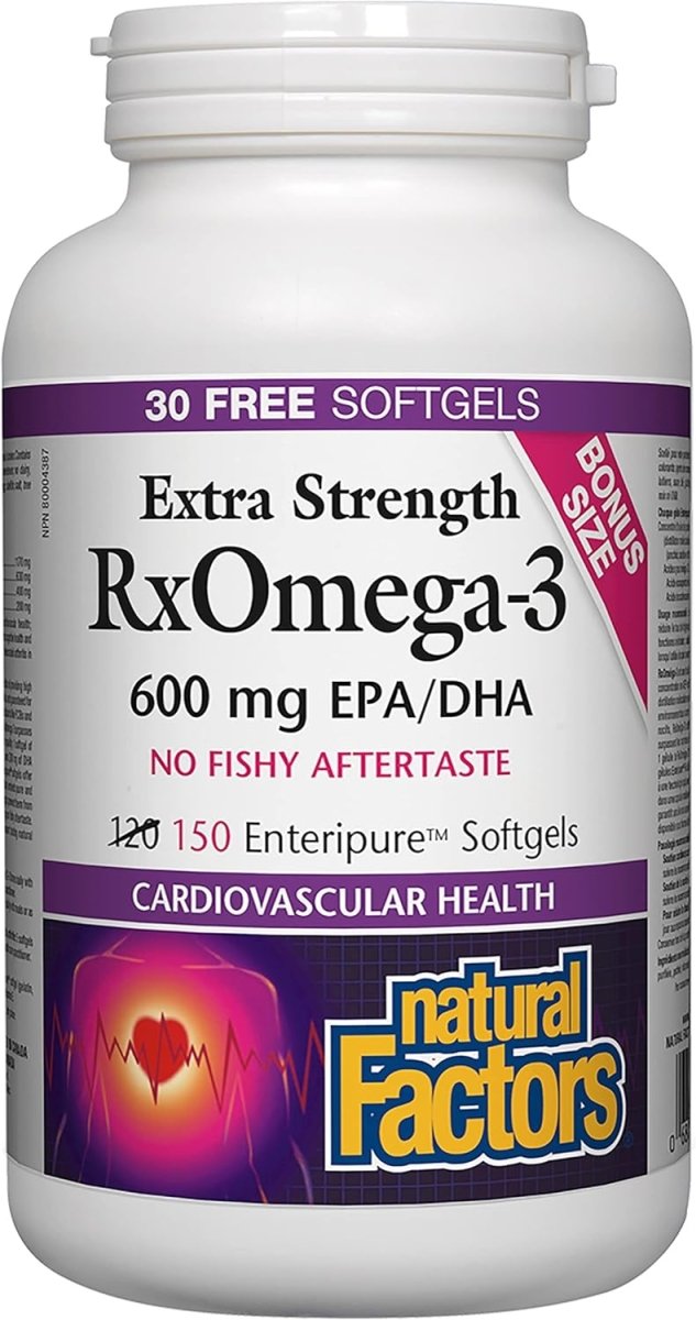 Natural Factors RxOmega‑3 Extra Strength – 600 mg – 150 Softgels – Heart, Brain & Eye Health Support with EPA & DHA - END Nutrition