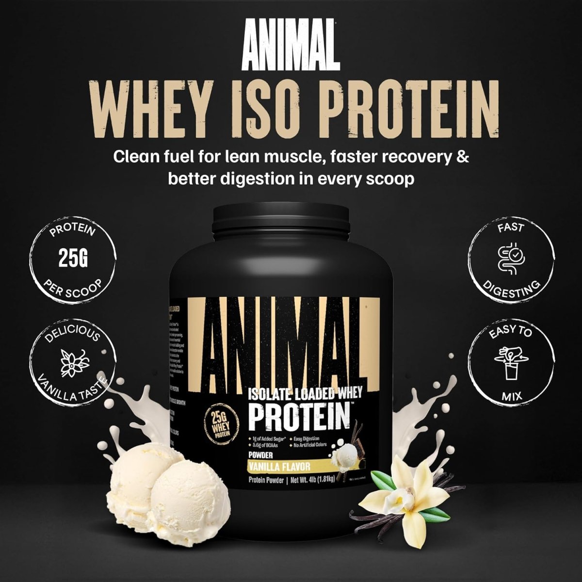 Universal Nutrition Animal Whey Isolate Protein Powder – Pre & Post Workout Muscle Builder – Digestive Enzymes – Vanilla Flavor – 4 lbs - END General Trading