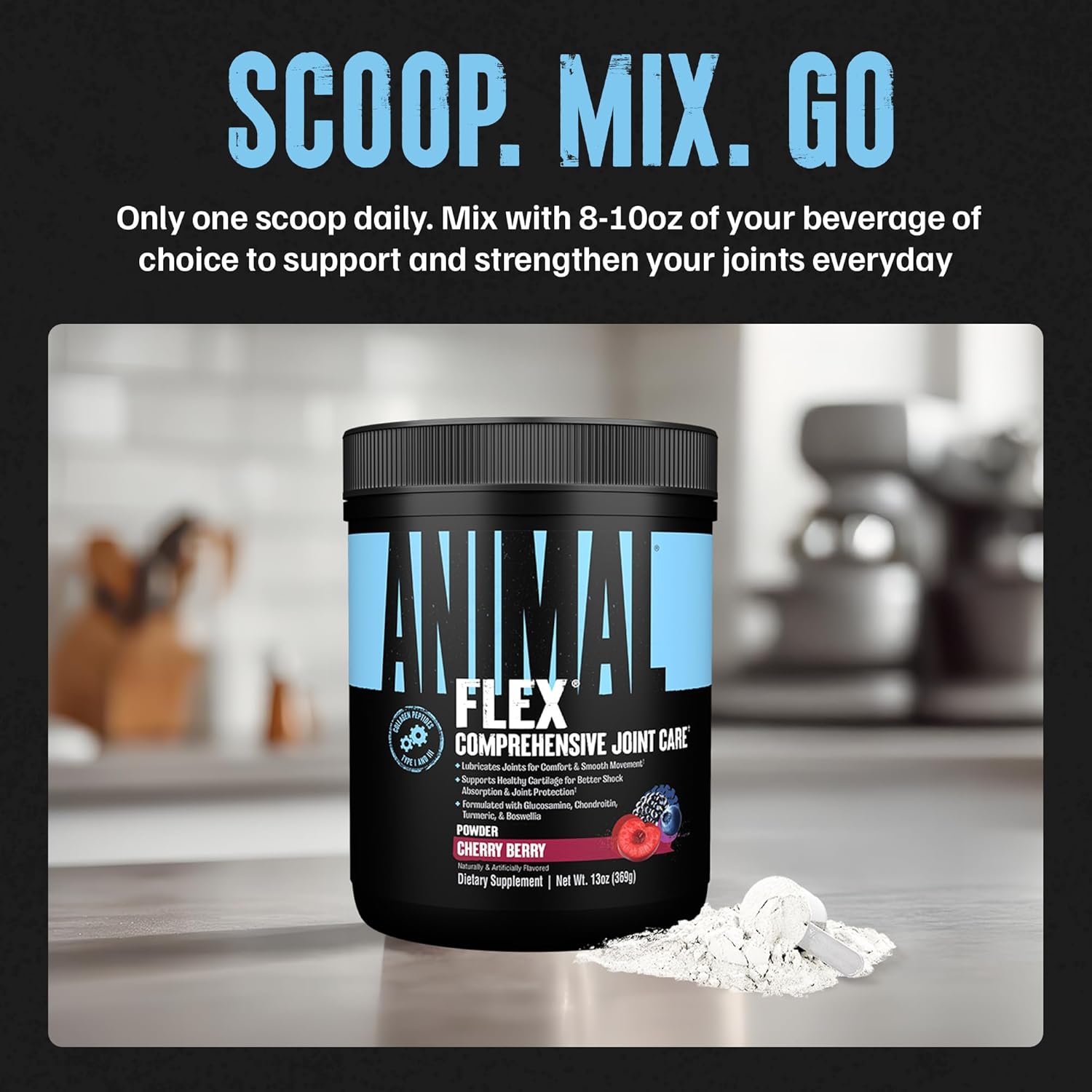 Animal Flex Powder – Joint Support Supplement – Turmeric, Glucosamine, Chondroitin, MSM, Collagen & Boswellia – Cherry Flavor – 30 Scoops