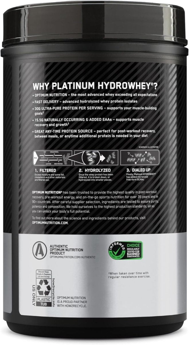 Optimum Nutrition Platinum Hydrowhey – Advanced Hydrolyzed Whey Protein Powder, 30g Protein, Fast Absorption, Muscle Recovery & Lean Growth - Endnutrition.com