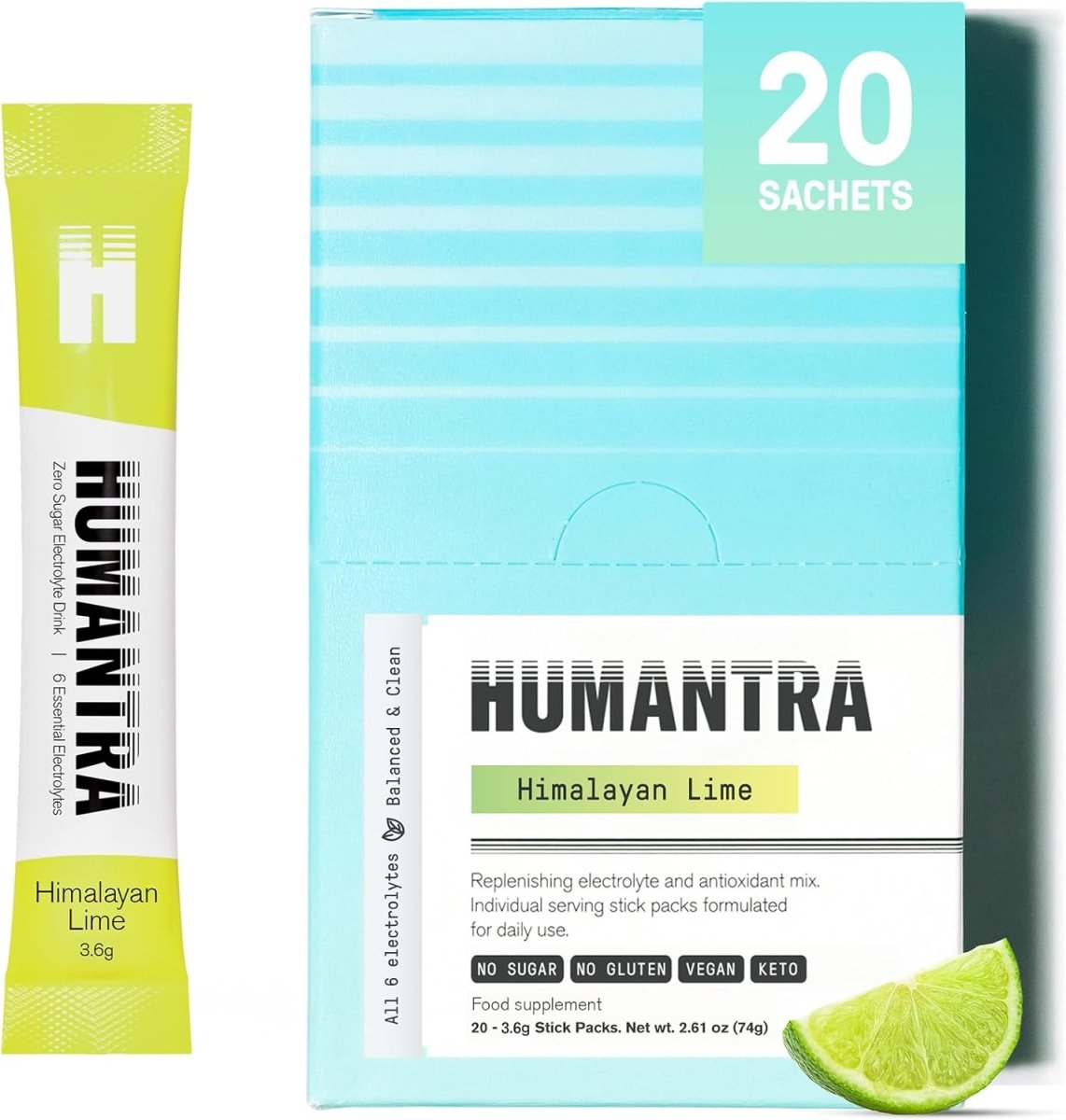 Humantra Electrolyte Powder – Himalayan Lime (20 Sachets) | 6-Electrolyte Hydration | Plant-Based, Vegan, Sugar Free & Gluten Free - END General Trading