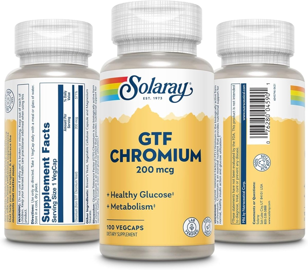 Solaray GTF Chromium 200 mcg – Balanced Metabolism, Blood Sugar Support & Energy Levels – 100 Vegan Capsules - END Nutrition