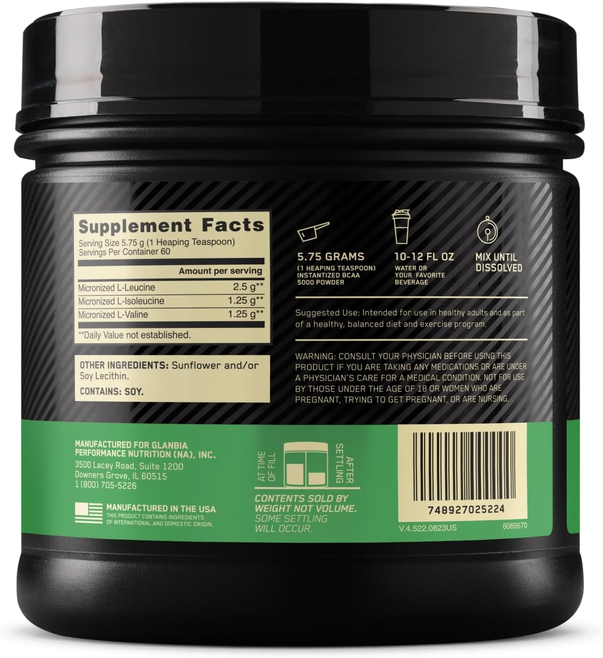 Optimum Nutrition Instantized BCAA 5000 Powder – 60 Servings – Branched Chain Amino Acids for Muscle Recovery, Endurance & Performance