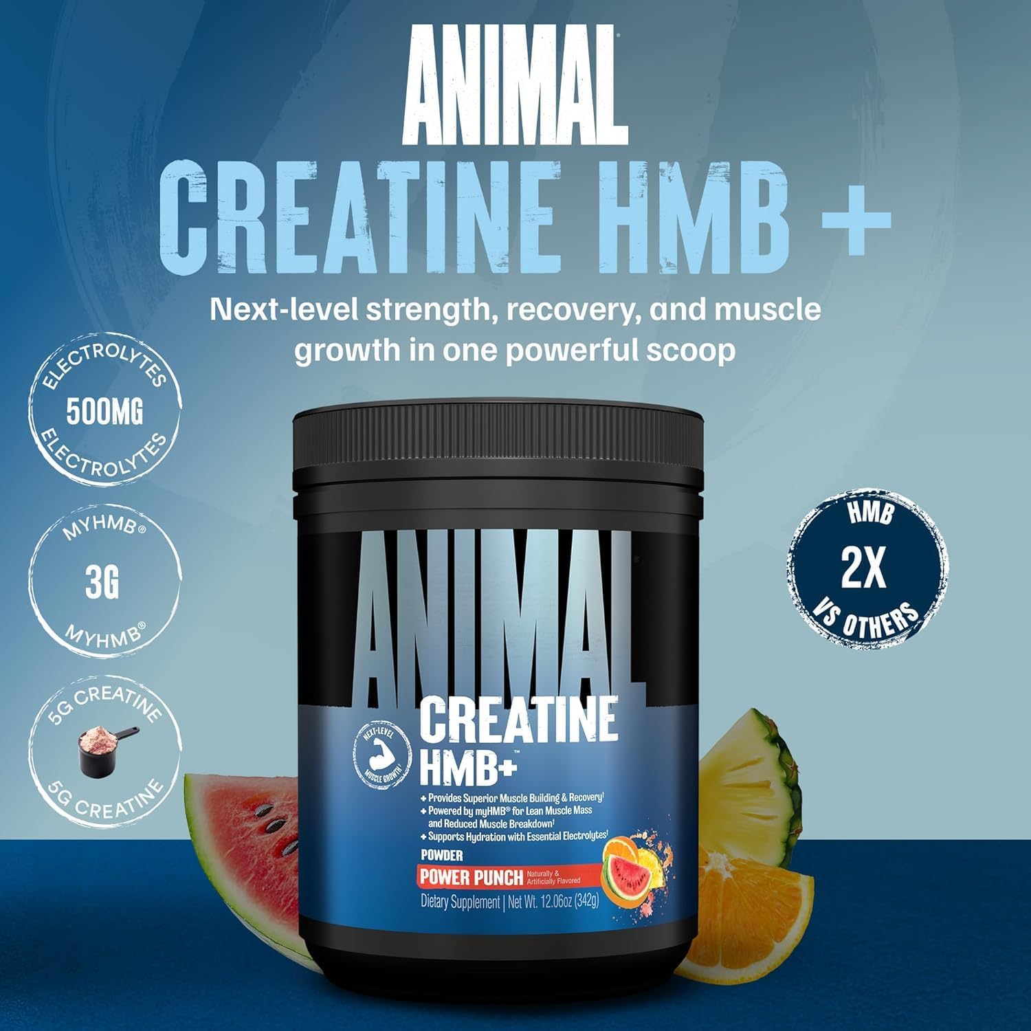 Universal Nutrition Animal Creatine HMB+ – Strength, Recovery & Power Formula – Power Punch Flavor – 342 g
