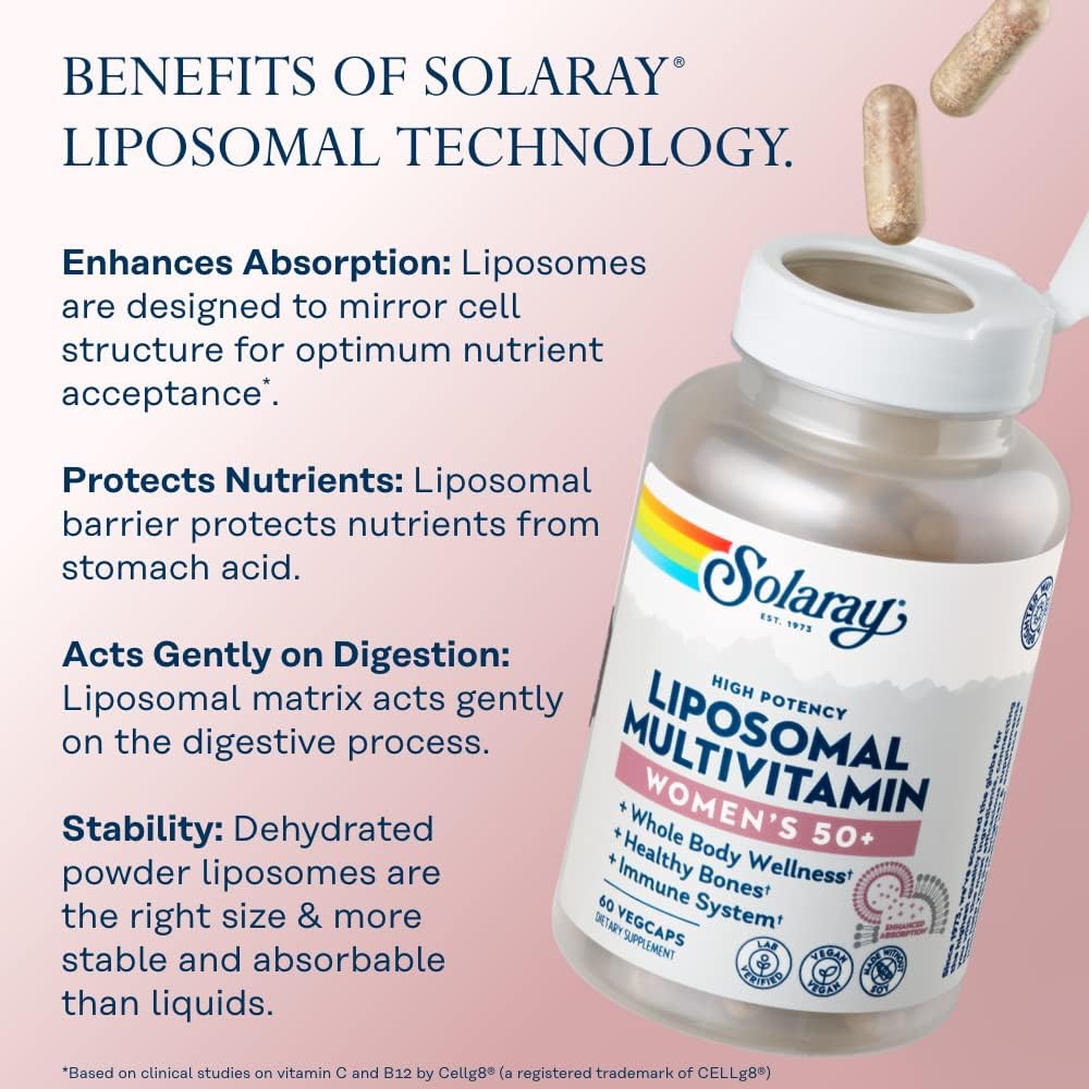 Solaray Liposomal Multivitamin for Women 50+ – Enhanced Absorption with Iron, Vitamin D, C, B12 & Biotin – Immune & Bone Support – 60 Vegan Capsules - END Nutrition