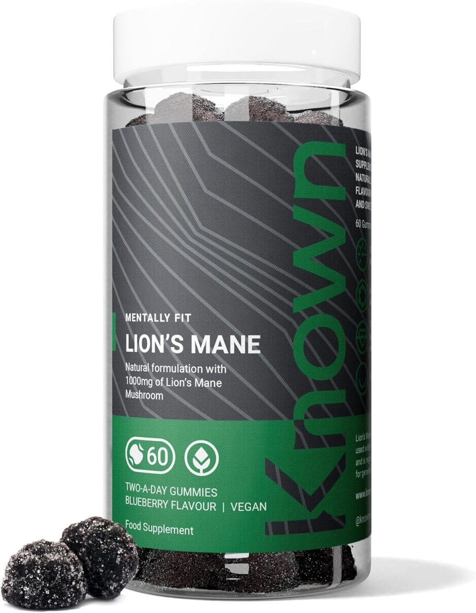 Known Lion’s Mane Mushroom Gummies – 1000 mg, Blueberry Flavour, Vegan Nootropic for Brain Health, Focus & Memory – 1 Month Supply, For Men & Women - Endnutrition.com