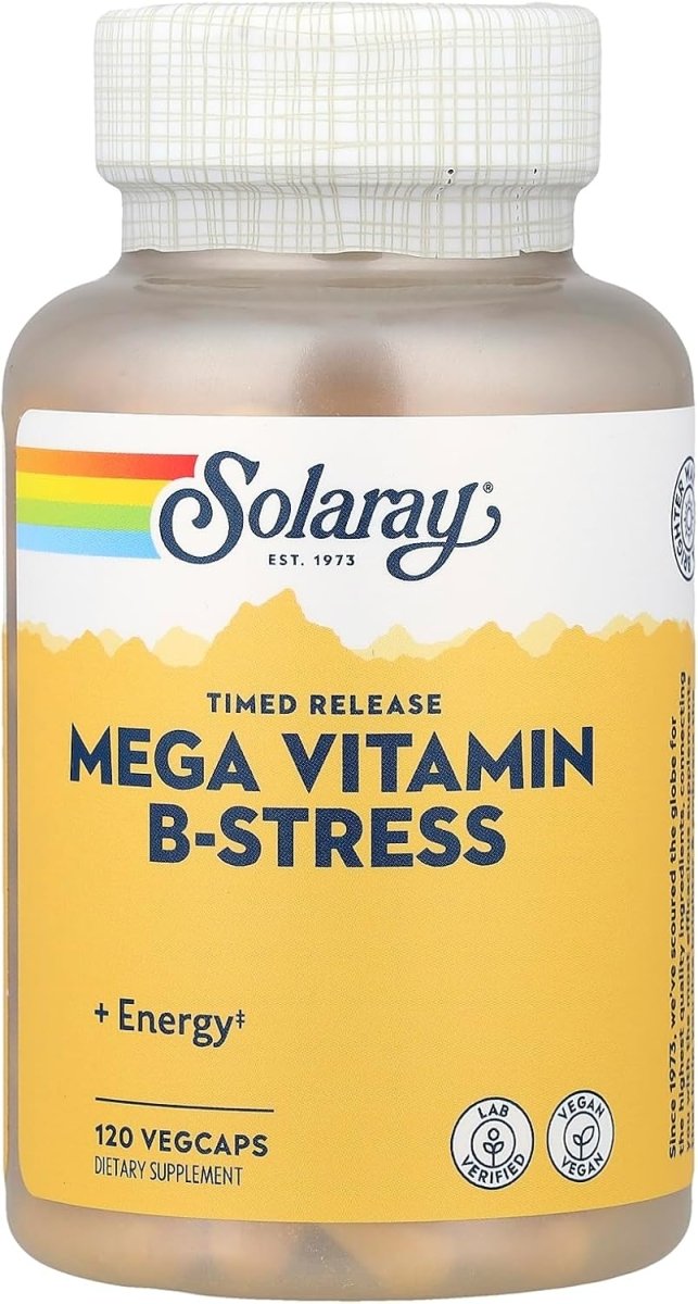Solaray Mega Vitamin B‑Stress 100 mg – Timed Release Energy, Stress & Nerve Support – 120 Vegan Capsules - END Nutrition