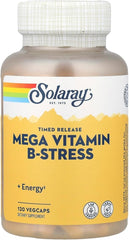 Solaray Mega Vitamin B‑Stress 100 mg – Timed Release Energy, Stress & Nerve Support – 120 Vegan Capsules