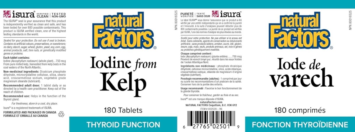 Natural Factors Kelp Iodine 750 mcg 180 Tablets – Thyroid Support - Endnutrition.com