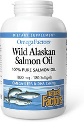Natural Factors Wild Alaskan Salmon Oil – 180 Softgels – Omega‑3 EPA & DHA + Vitamin D for Brain, Heart & Eye Health