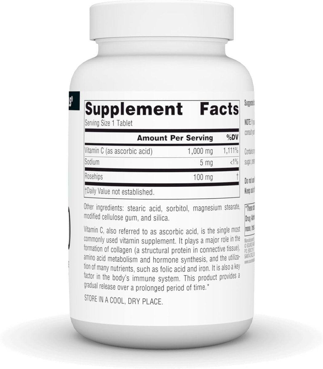Source Naturals C‑1000 with Rose Hips – 1000 mg – 100 Time Release Tablets – Immune Support - END Nutrition