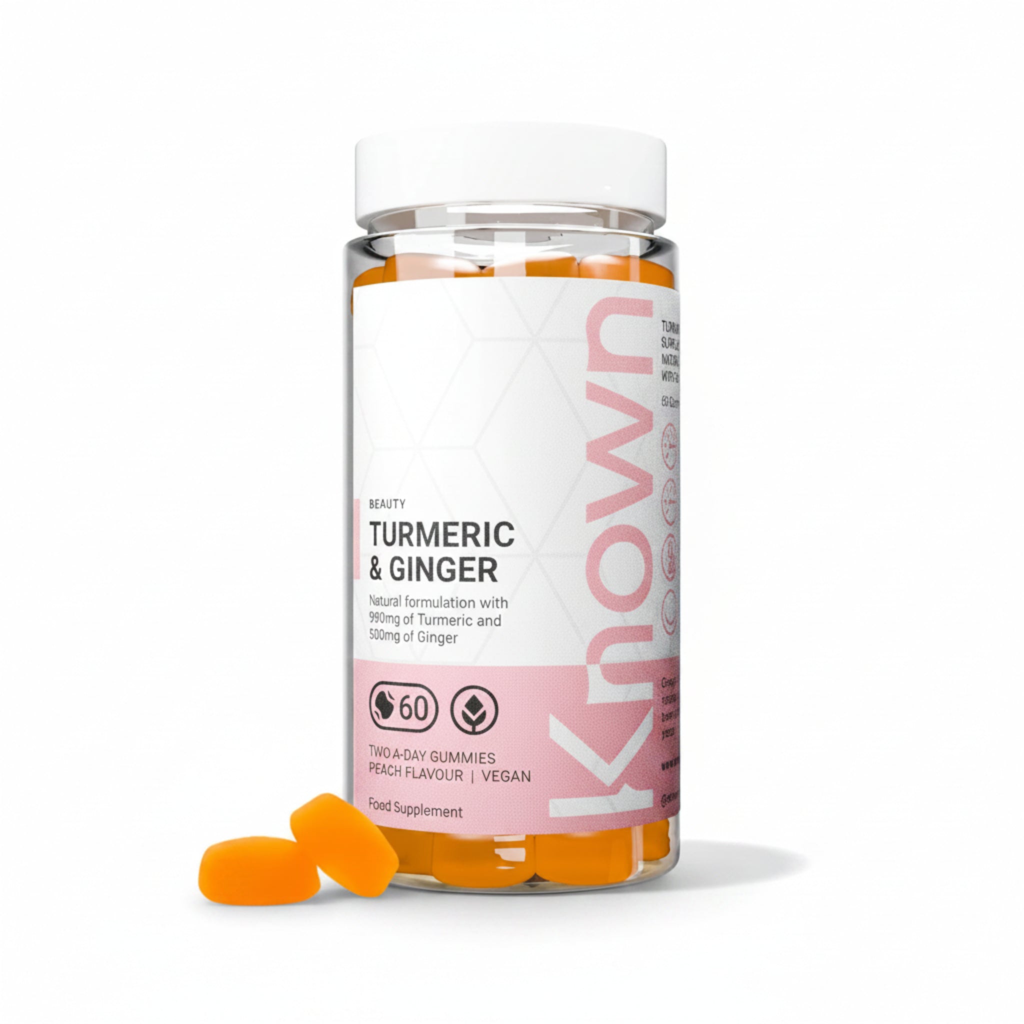 Known Turmeric & Ginger Gummies – 990 mg Turmeric, 500 mg Ginger, Natural Peach Flavour, Vegan Anti‑Inflammatory & Digestive Support – 60 Gummies, 1 Month Supply - END Nutrition