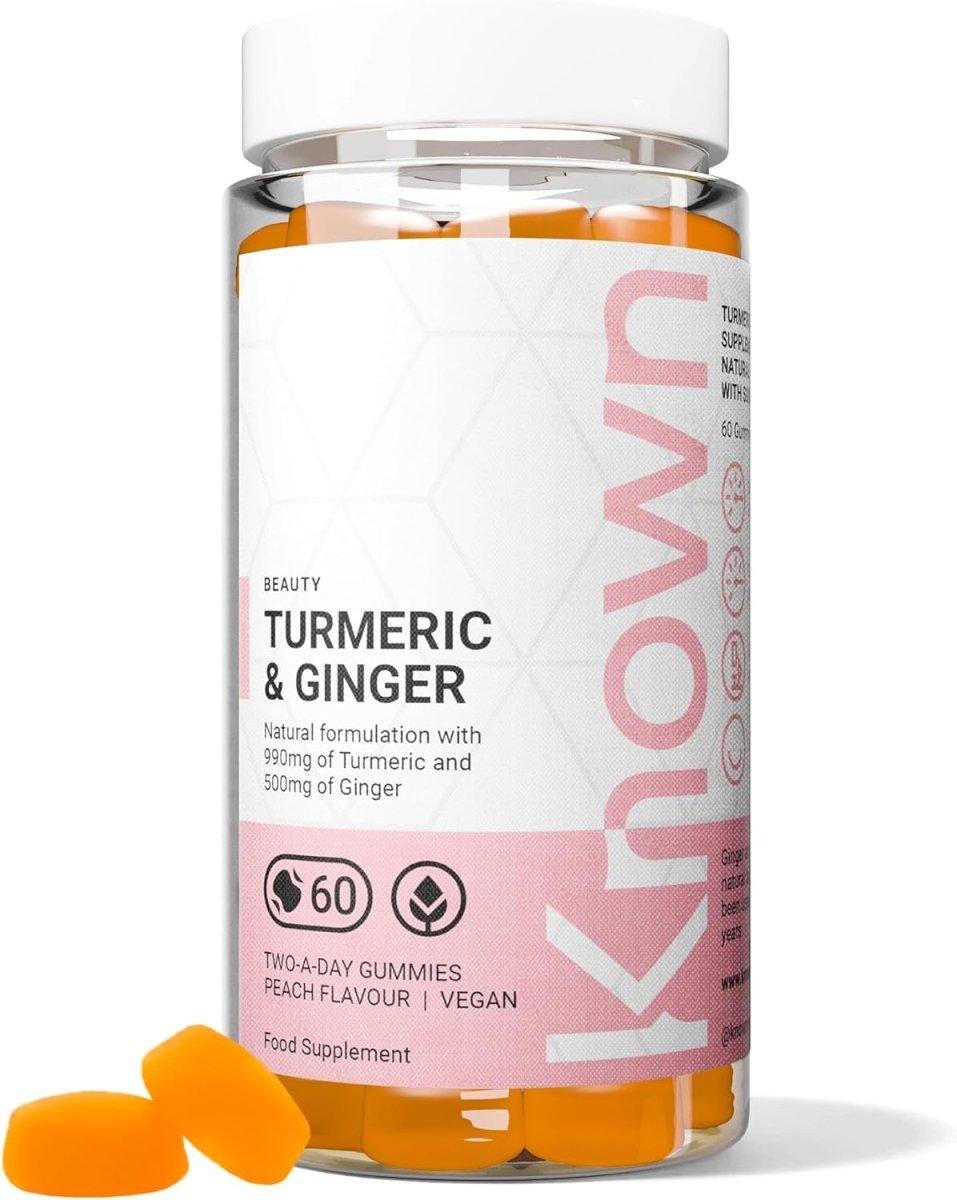 Known Turmeric & Ginger Gummies – 990 mg Turmeric, 500 mg Ginger, Natural Peach Flavour, Vegan Anti‑Inflammatory & Digestive Support – 60 Gummies, 1 Month Supply - END Nutrition