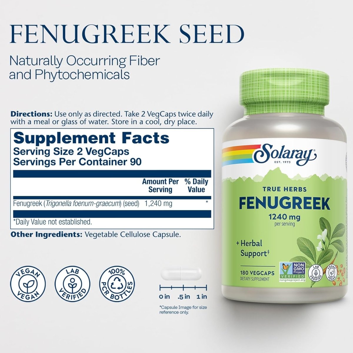 Solaray Fenugreek Seed 1240 mg – Herbal Support for Metabolism, Digestion & Vitality – 180 Vegan Capsules - END Nutrition