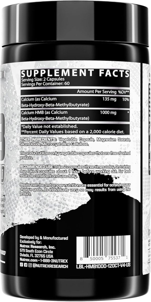 Nutrex HMB 1000 – 120 Capsules – Muscle Strength, Recovery & Anti‑Catabolic Support – With Beta‑Hydroxy Beta‑Methylbutyrate - END General Trading
