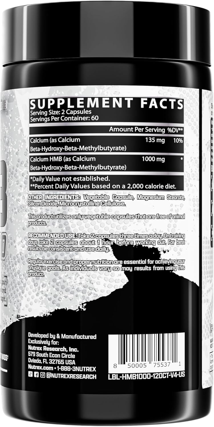 Nutrex HMB 1000 – 120 Capsules – Muscle Strength, Recovery & Anti‑Catabolic Support – With Beta‑Hydroxy Beta‑Methylbutyrate