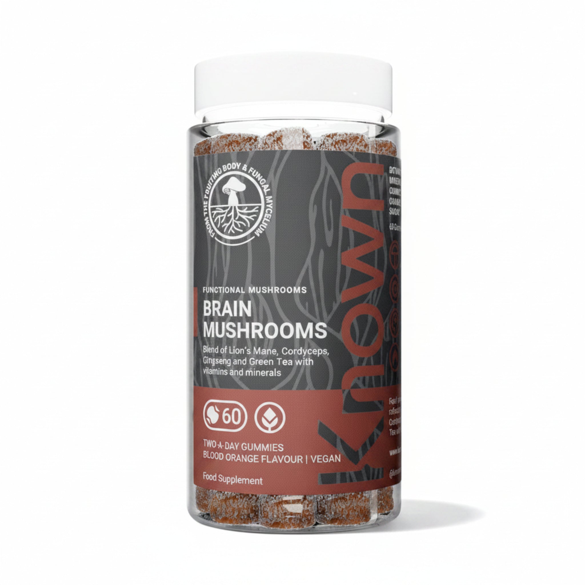 Known Tasty Brain Mushrooms Gummies – Lion’s Mane, Cordyceps, B Vitamins for Energy & Focus, Natural Orange Flavour – 60 Vegan Gummies, 1 Month Supply - END Nutrition