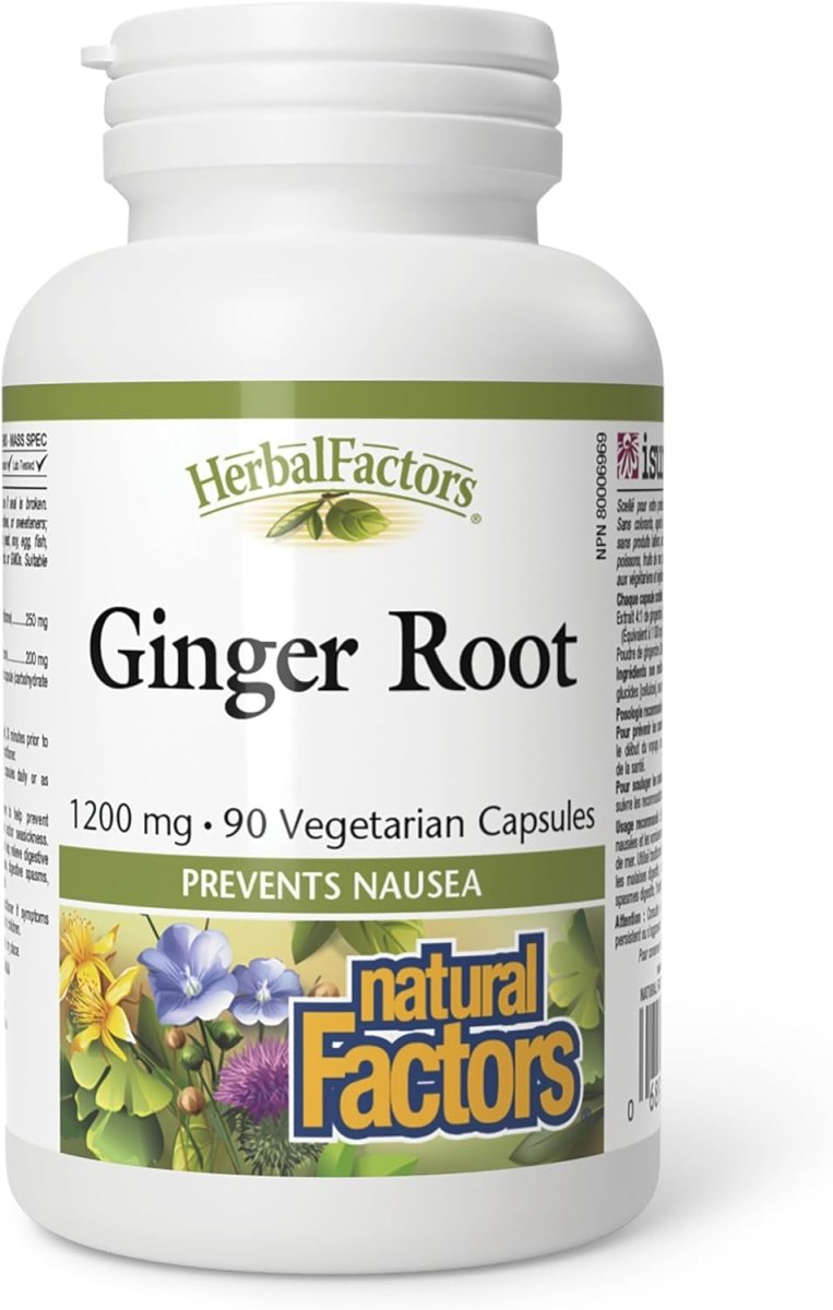 Natural Factors Ginger Root – 1200 mg – 90 Vegetarian Capsules – HerbalFactors – Nausea & Digestive Support – Proudly Canadian - END Nutrition