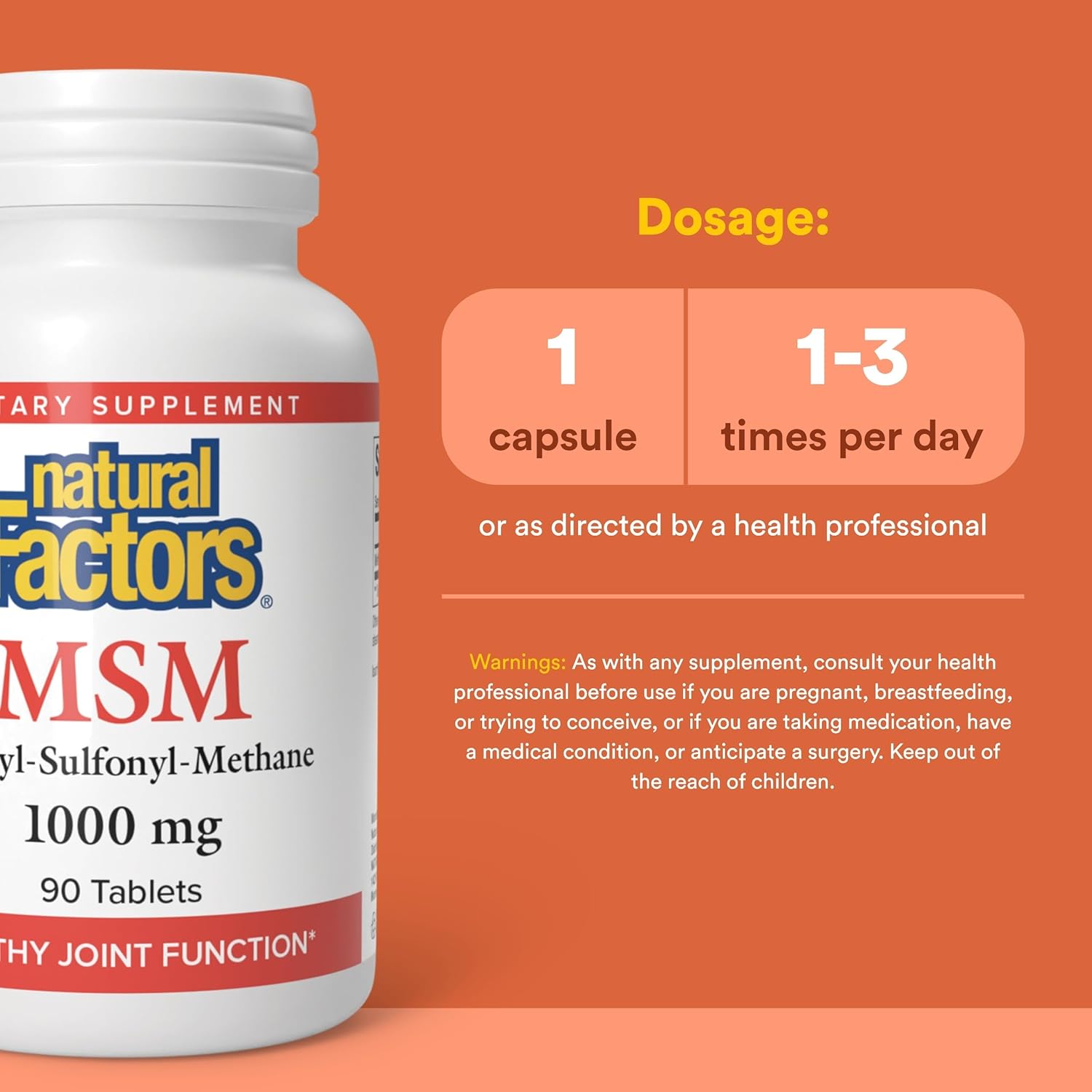 Natural Factors MSM – 1000 mg – 90 Capsules – Joint, Hair, Skin & Nail Support