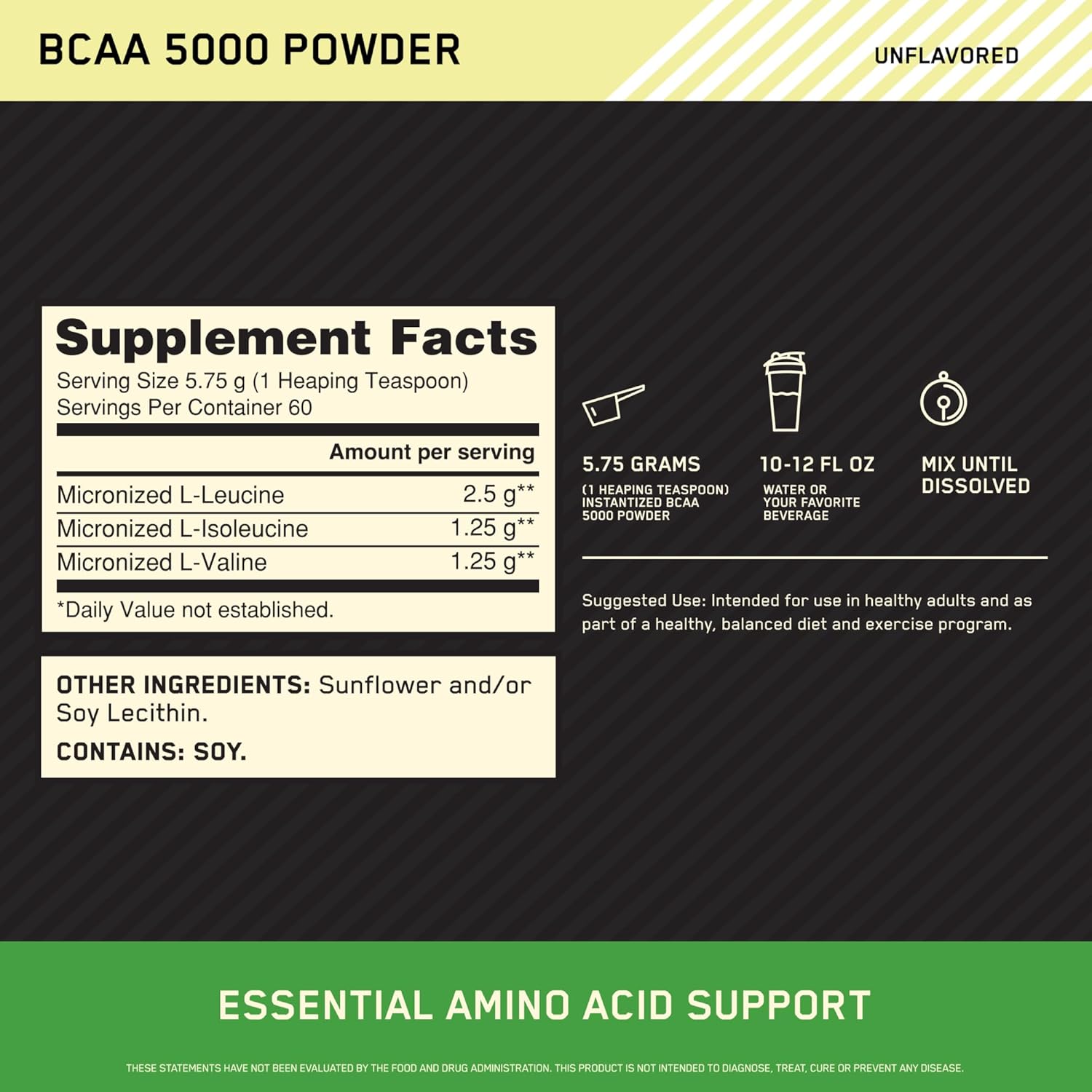 Optimum Nutrition Instantized BCAA 5000 Powder – 60 Servings – Branched Chain Amino Acids for Muscle Recovery, Endurance & Performance