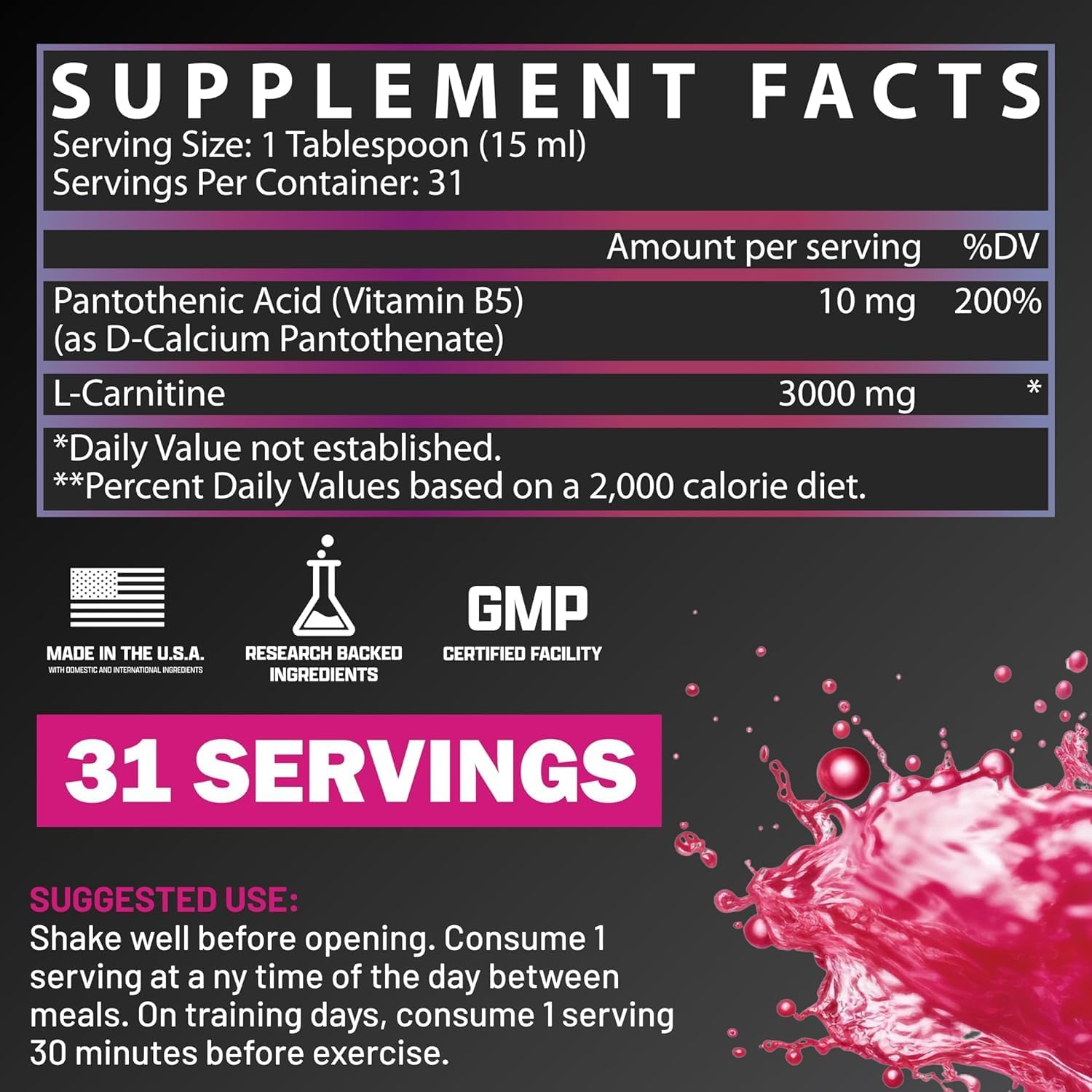 Nutrex Liquid L‑Carnitine 3000 – Berry Blast – 31 Servings – Fat Metabolism, Energy & Endurance Support