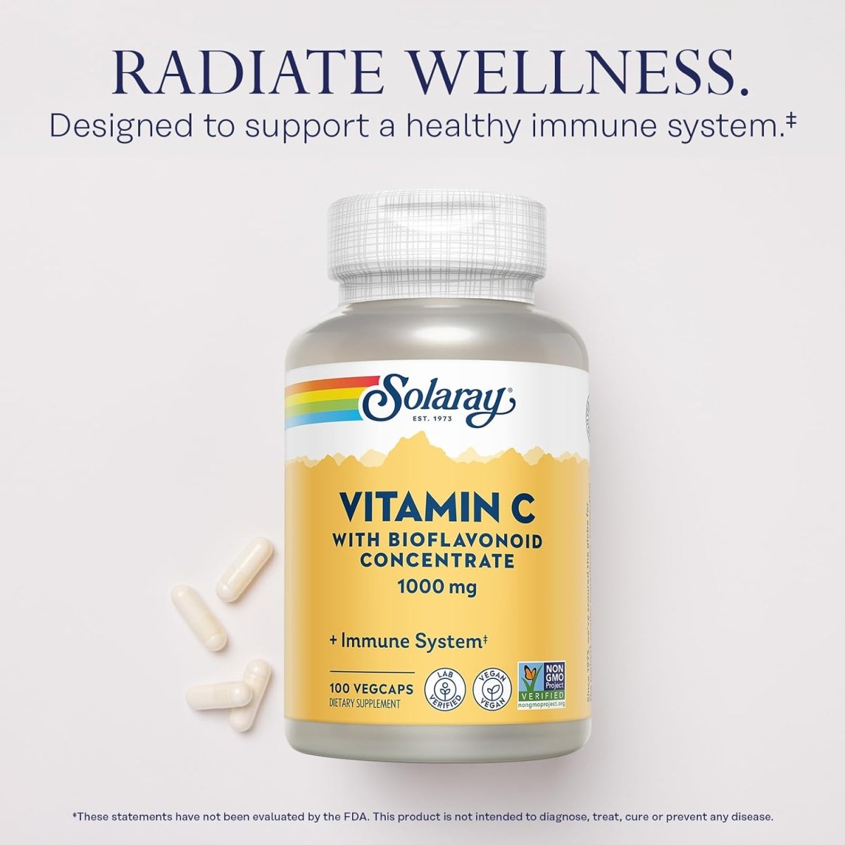 Solaray Vitamin C 1000 mg with Bioflavonoids – Immune, Skin, Hair & Nail Support – Rose Hips & Acerola – 100 Vegan Capsules - END Nutrition