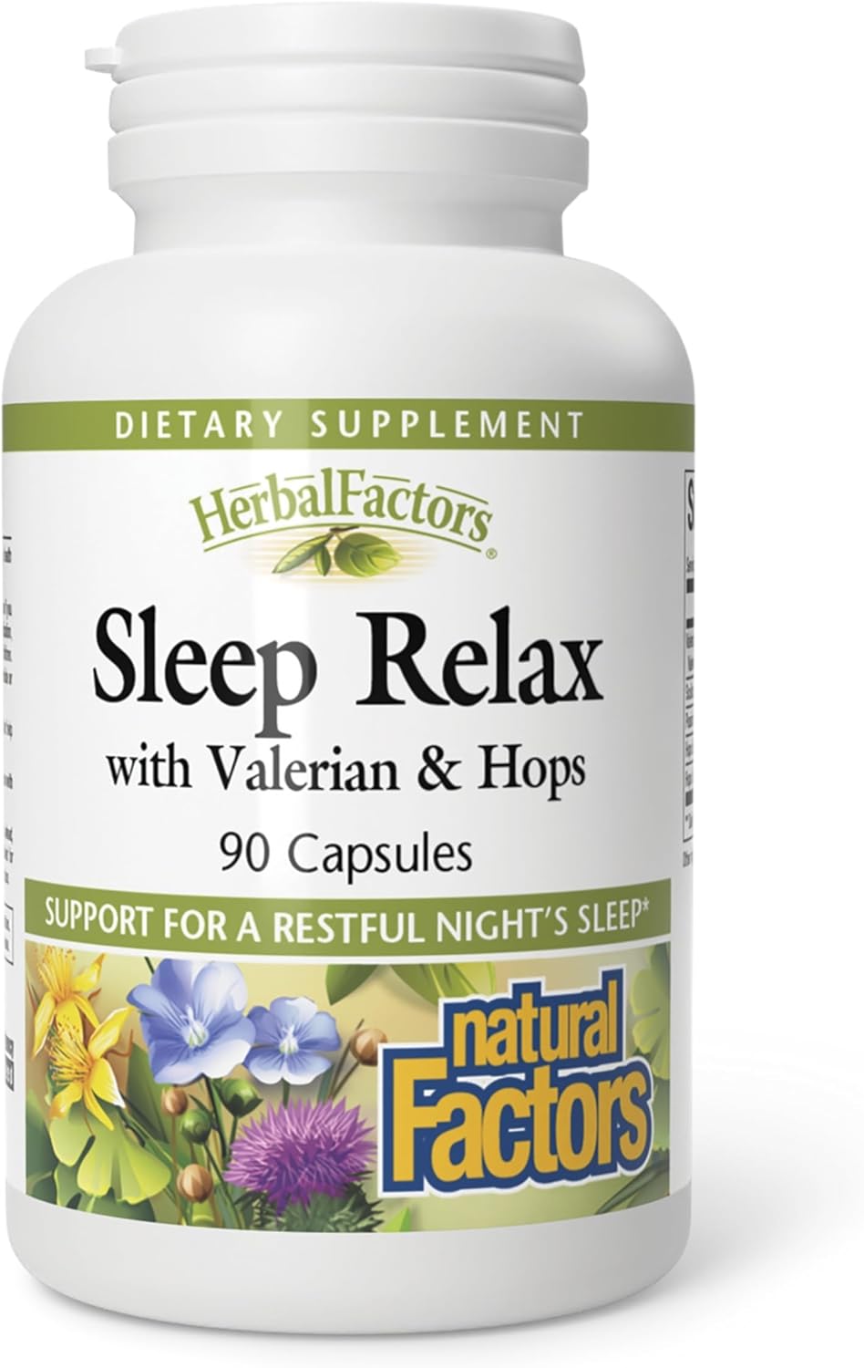 Natural Factors Herbal Factors Sleep Relax Formula  – 90 Capsules – Natural Sleep Aid with Valerian, Passion Flower & Skullcap – Proudly Canadian